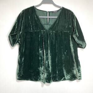 Madewell Velvet Rhyme Short Sleeve Pine Green V Neck Top S